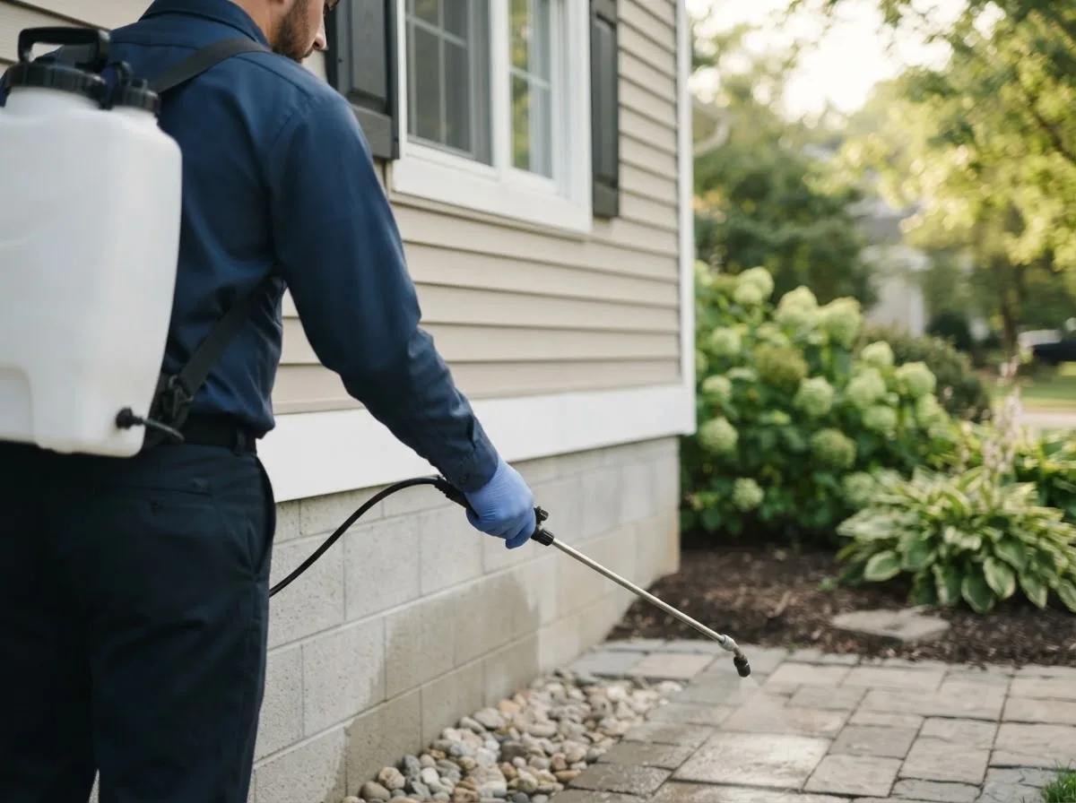 Pest control technician inspecting a home in Shawboro, NC